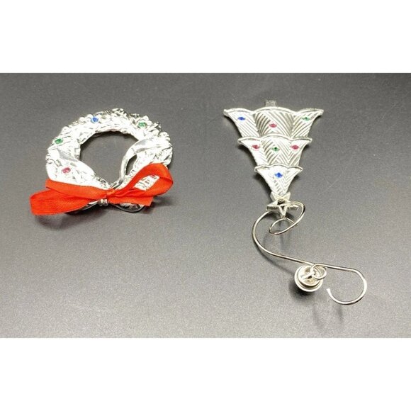 Lenox Sparkle and Scroll Christmas Ornaments Silverplate Wreath Tree Lot of 2 - Picture 4 of 11